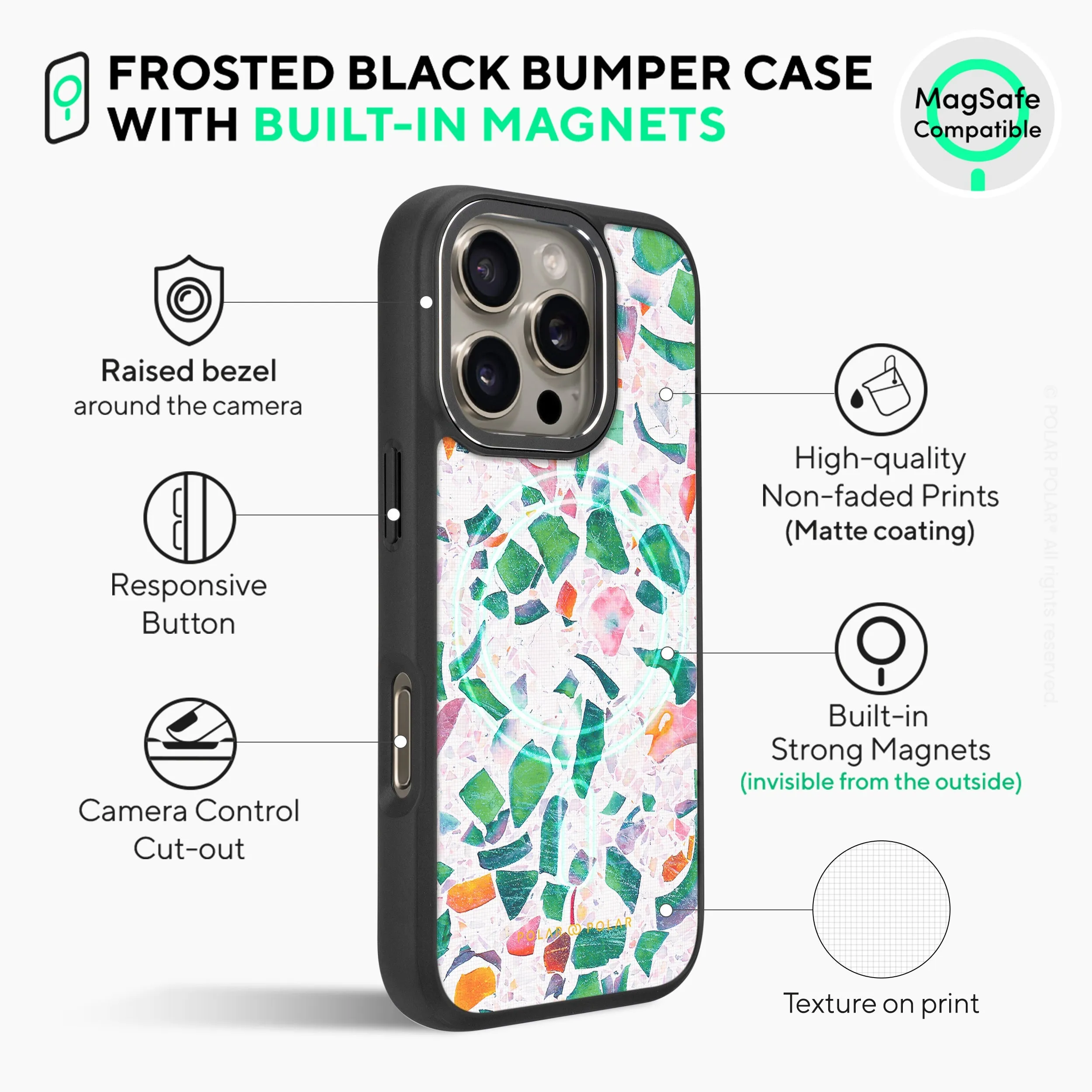 Terrazzo Lake Blue - iPhone 16 Pro Max Frosted Black Bumper MagSafe Case