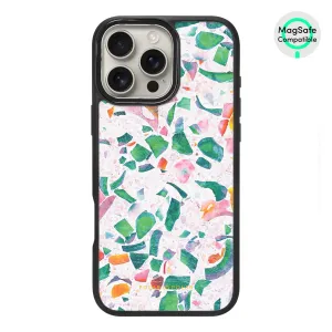 Terrazzo Lake Blue - iPhone 16 Pro Max Frosted Black Bumper MagSafe Case
