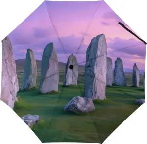 The Ancient Stone Circle of Callanish Islands Compact Folding Umbrella UV Protection Manual/Auto Travel Rain Umbrellas