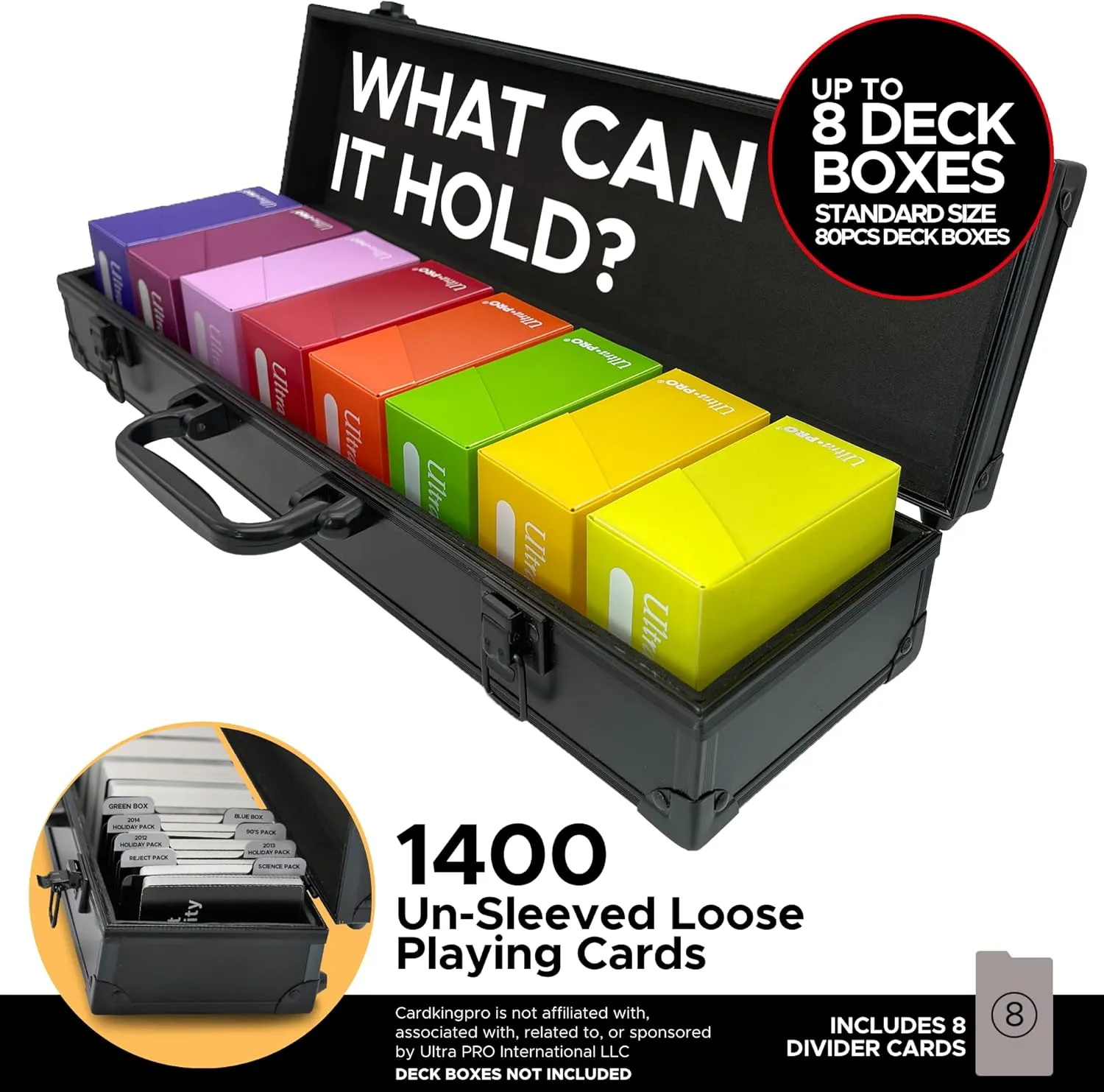 The Big Black Metal Box, Compatible With Cards Against Humanity, Magic The Gathering, MTG, (Game Not Included) | Includes 8 Dividers | (Long Version) Fits up to 1400 Loose Unsleeved Cards