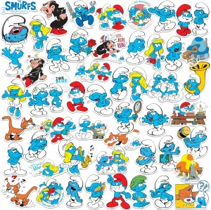 The Smurfs 50ct Vinyl Large Deluxe Stickers Variety Pack - Laptop, Water Bottle, Scrapbooking, Tablet, Skateboard, Indoor/Outdoor - Set of 50