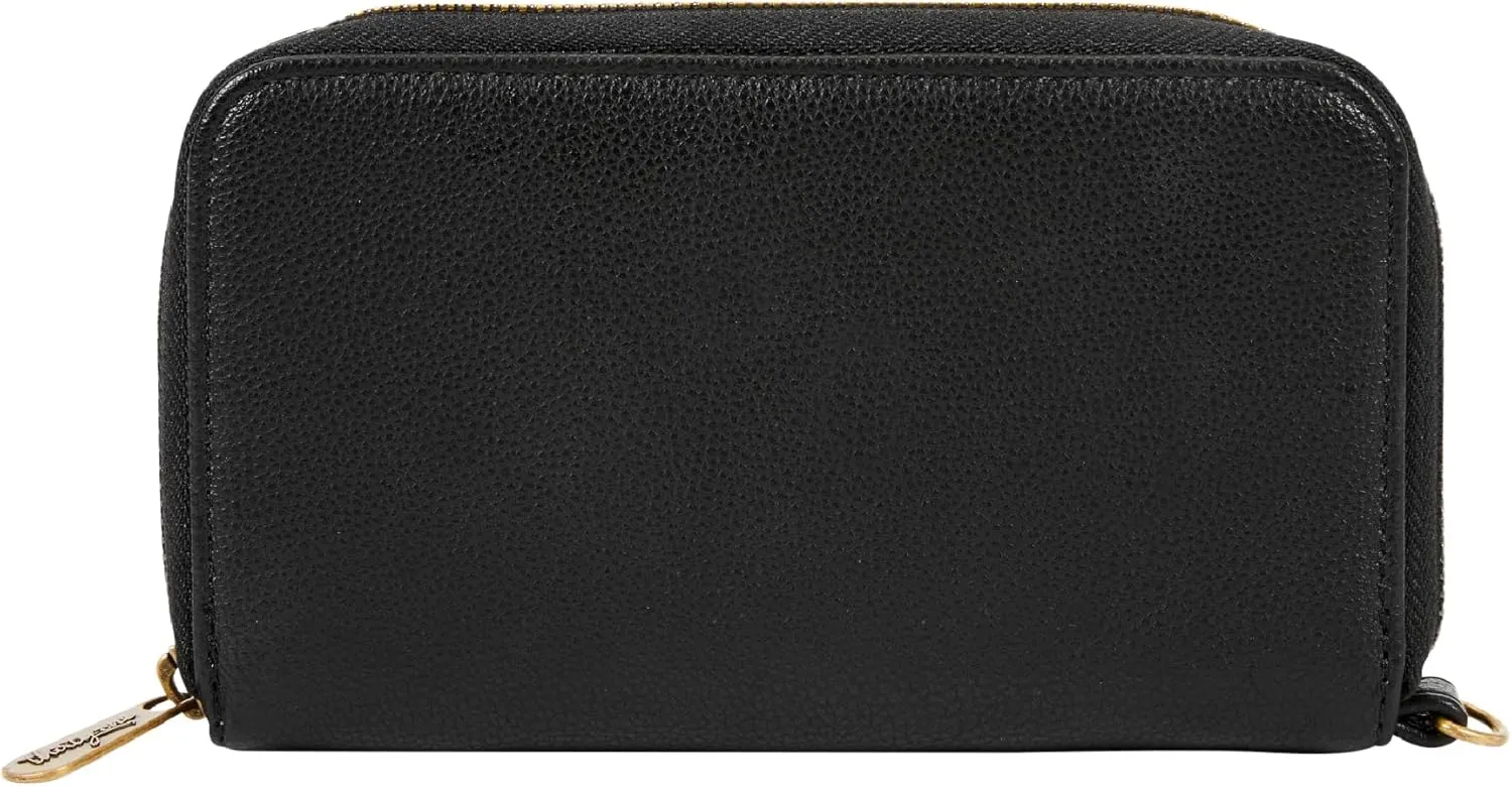 THIRTY-ONE Gifts Slim Wallet, Small Clutch Wallet for Women, Phone-Holder Wallet with Card and Bill Slots, Black Smooth Pebble