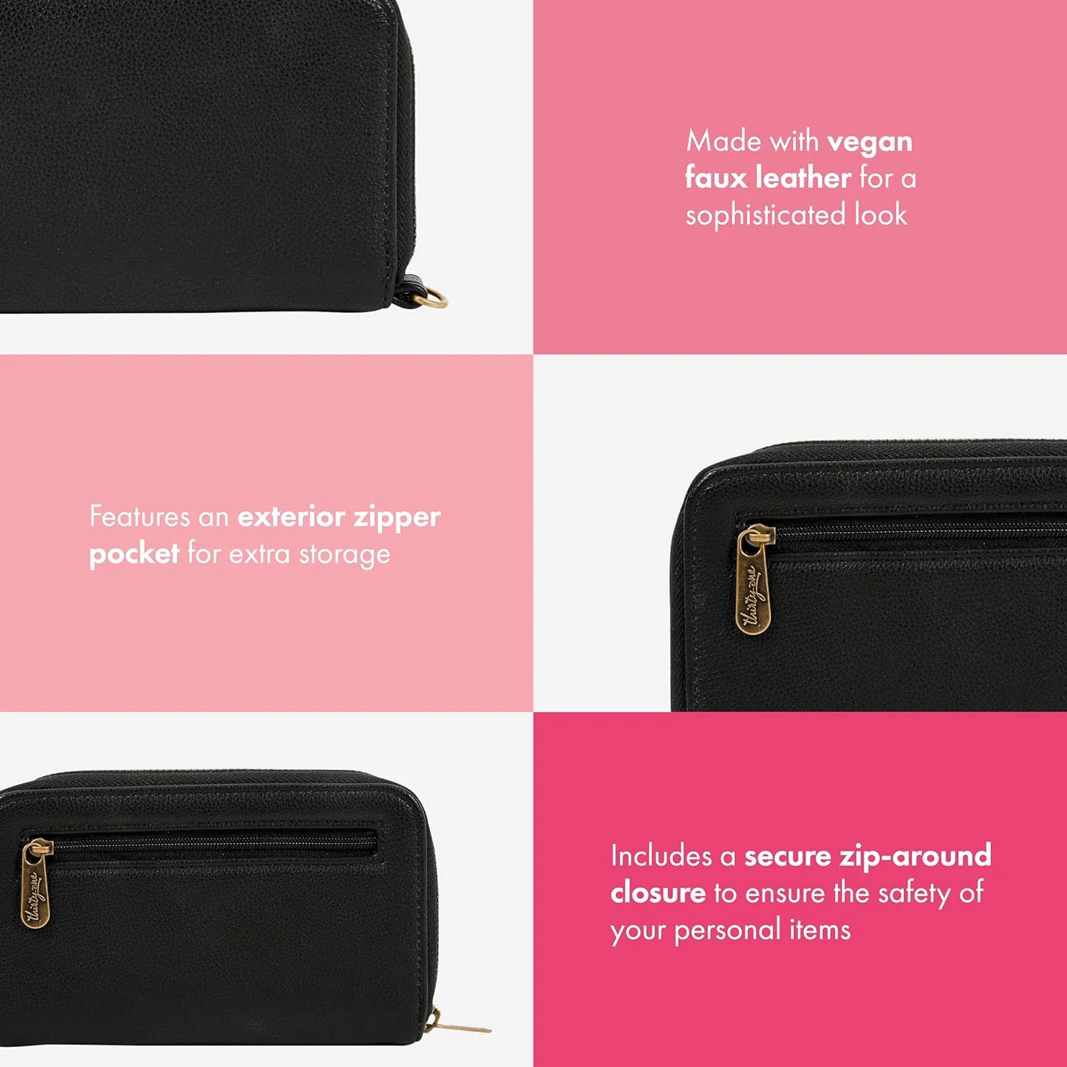 THIRTY-ONE Gifts Slim Wallet, Small Clutch Wallet for Women, Phone-Holder Wallet with Card and Bill Slots, Black Smooth Pebble