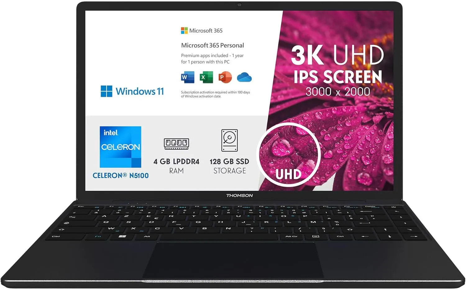 THOMSON Laptop 3K Notebook Neo 14" / Intel Celeron N5100 / 4GB Ram / 128GB EMMC/Black