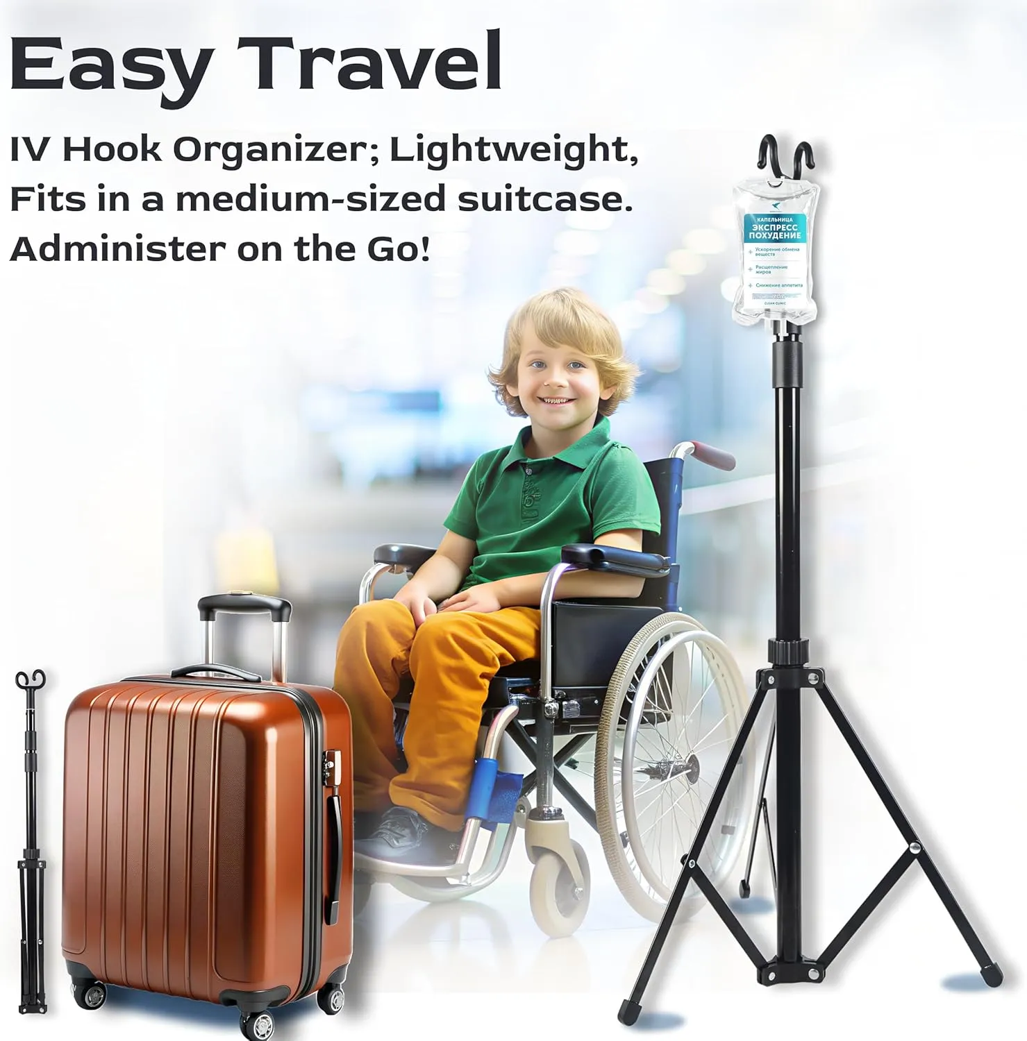TidyFriend Tripod IV Pole, Lightweight Portable IV Pole Stand, Collapsible Stand with Hook, Lanyard Rack for Tables, or Keychains