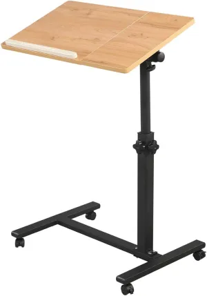 TigerDad Overbed Bedside Desk Mobile Rolling Laptop Stand Tilting Overbed Table with Wheels Height Adjustable Tray Table for Laptop Bed Sofa Side Table (Wood)