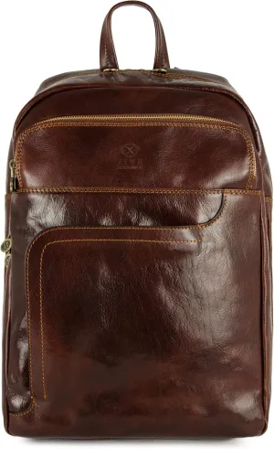 Time Resistance Leather Business Backpack - Laptop and A4 Portfolio Bag - Travel Bag Rucksack (Brown)