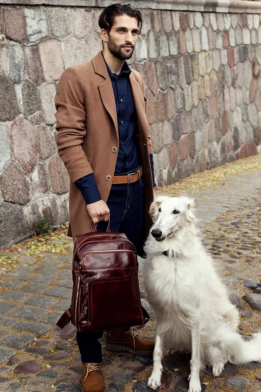 Time Resistance Leather Business Backpack - Laptop and A4 Portfolio Bag - Travel Bag Rucksack (Brown)