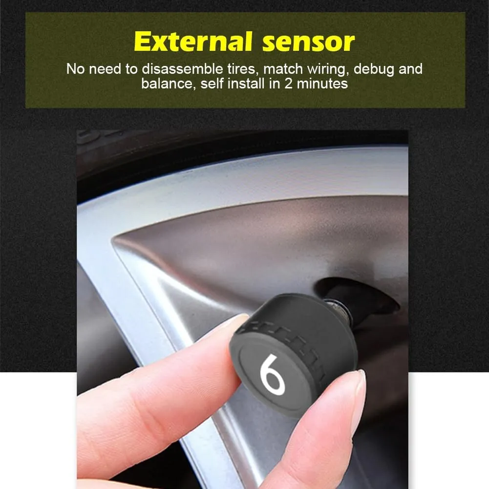 Tire Pressure Monitoring System，T12 TPMS Wireless Solar Monitor with 6 Tire Sensors 6 Alarm Modes LCD Display Auto Sleep Mode for Trailer Truck Off Road Pickup(6 Sensors, External 0-144PSI)