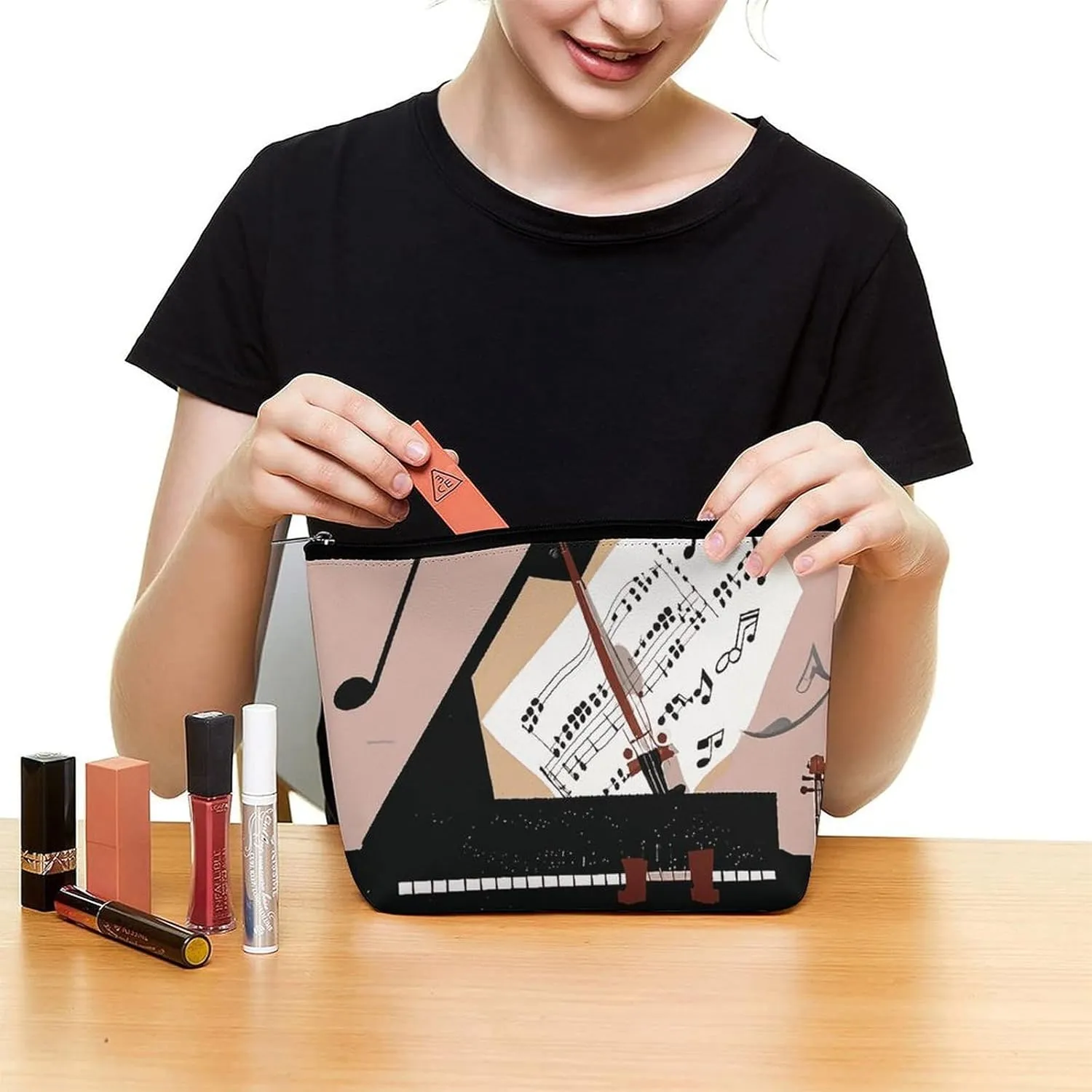 Toiletry Bag for Women Piano Violin Music Notes Cosmetic Bag Portable Capacity Travel Makeup Bags with Zipper Lightweight Cute Beauty Makeup Organizer for Traveling, Accessories, Essentials