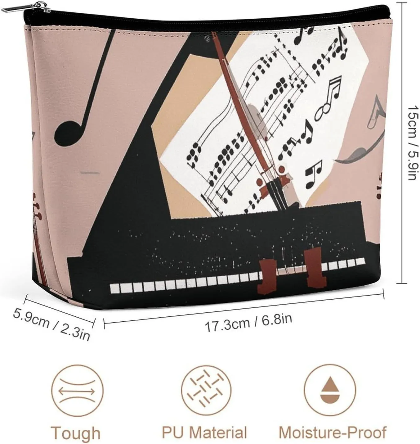 Toiletry Bag for Women Piano Violin Music Notes Cosmetic Bag Portable Capacity Travel Makeup Bags with Zipper Lightweight Cute Beauty Makeup Organizer for Traveling, Accessories, Essentials