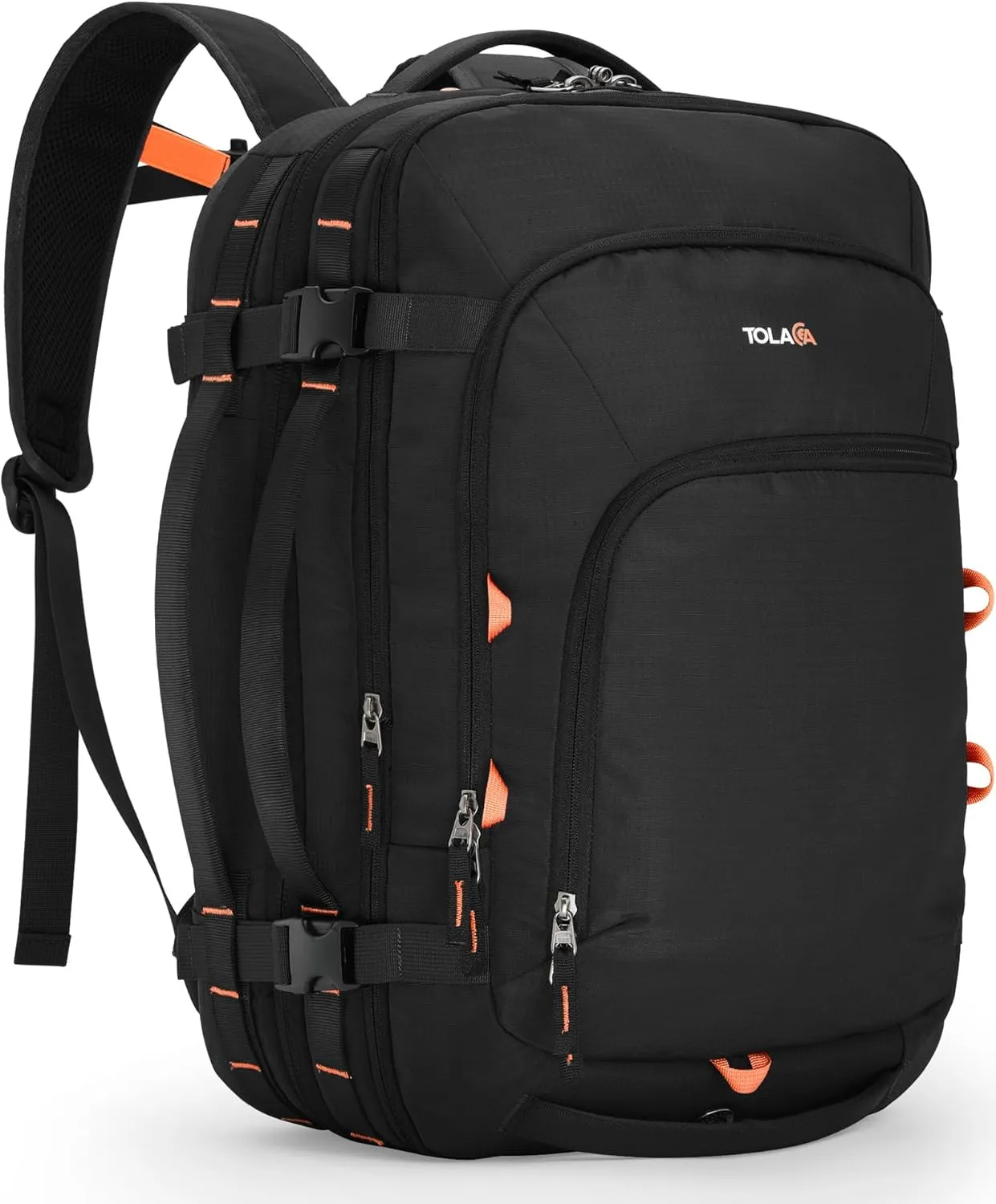 Tolaccea Travel Backpack, TSA Friendly Flight Approved Carry-on Luggage Water-resistant Business Rucksack, Durable Large Computer Bag Daypack Fits 15.6 Inch Laptop, 35-45L Expandable - Black