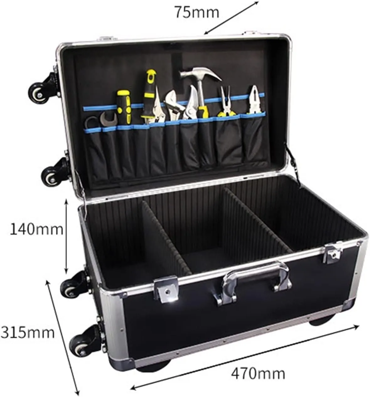 Toolbox Portable Storage Tool Case Wheeled Carrying Case Equipment Storage Box with Telescoping Handle and Removable Shelves Caja De Herramientas (Size : Small)
