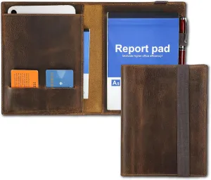 Top Grain Leather 8.3" Padfolio for Men & Women, Handmade Vintage Design, Multi-Functional Business Portfolio Organizer, Compatible with Cards/iPad Mini/Pen/A5 Size Document, Coffee 8.3 Inch