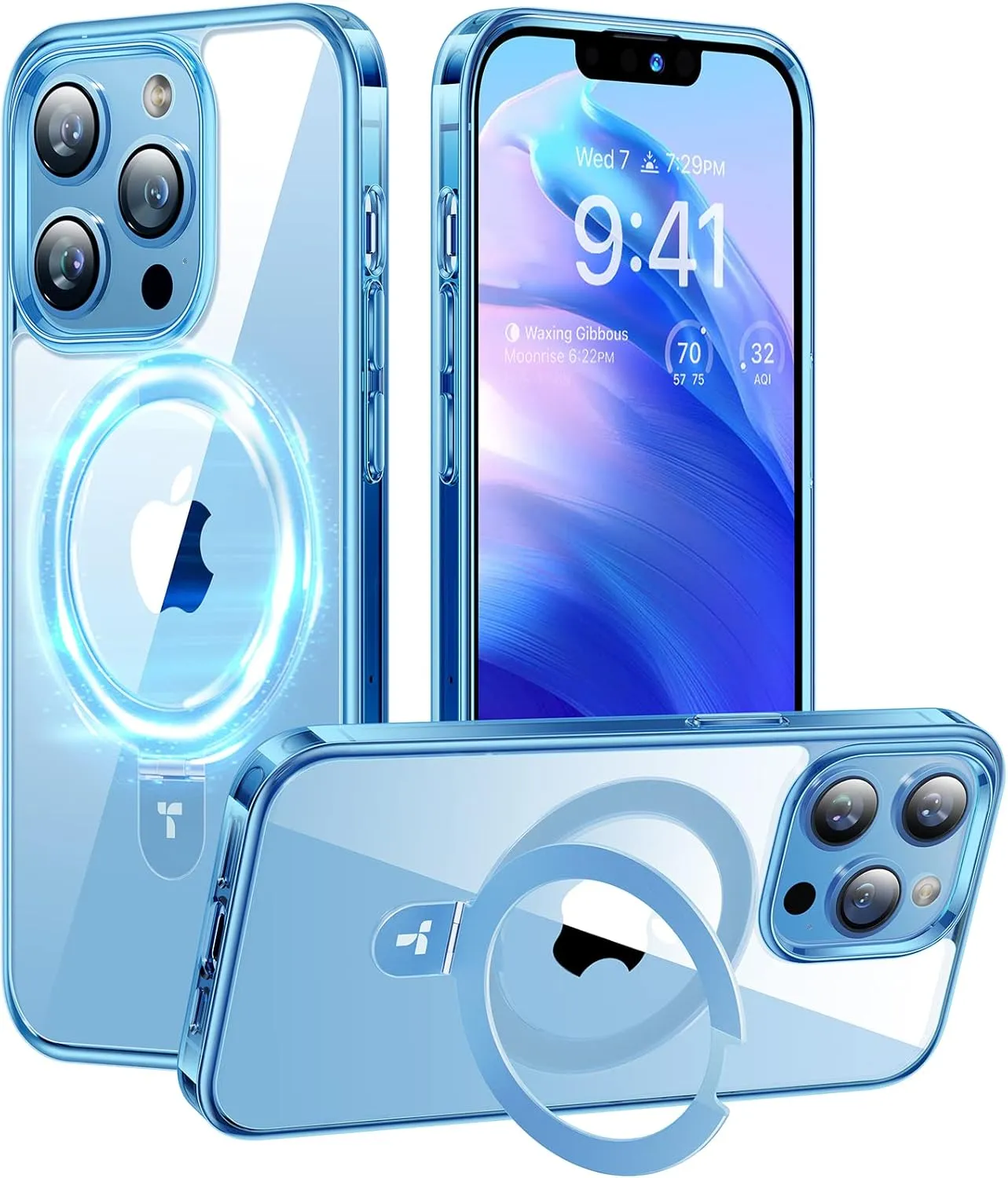 TORRAS Magnetic UPRO™ Ostand for iPhone 13 Pro Max Case 6.7 inch [Fit for MagSafe] Adjustable Stand [Never Yellow] [MIL-Grade Protection] Hard Clear Case for iPhone 13 Pro Max (2021), Blue Clear