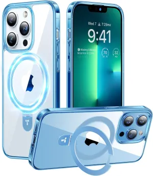 TORRAS Magnetic UPRO™ Ostand for iPhone 13 Pro Max Case 6.7 inch [Fit for MagSafe] Adjustable Stand [Never Yellow] [MIL-Grade Protection] Hard Clear Case for iPhone 13 Pro Max (2021), Blue Clear