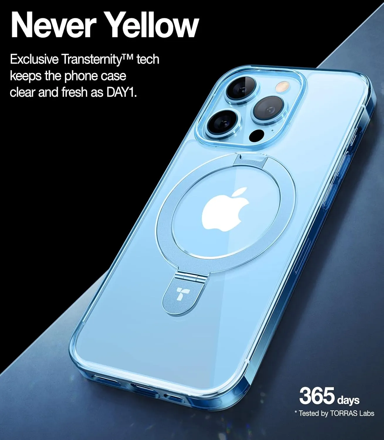 TORRAS Magnetic UPRO™ Ostand for iPhone 13 Pro Max Case 6.7 inch [Fit for MagSafe] Adjustable Stand [Never Yellow] [MIL-Grade Protection] Hard Clear Case for iPhone 13 Pro Max (2021), Blue Clear