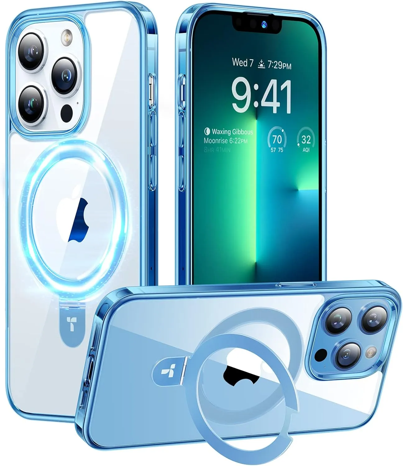 TORRAS Magnetic UPRO™ Ostand for iPhone 13 Pro Max Case 6.7 inch [Fit for MagSafe] Adjustable Stand [Never Yellow] [MIL-Grade Protection] Hard Clear Case for iPhone 13 Pro Max (2021), Blue Clear