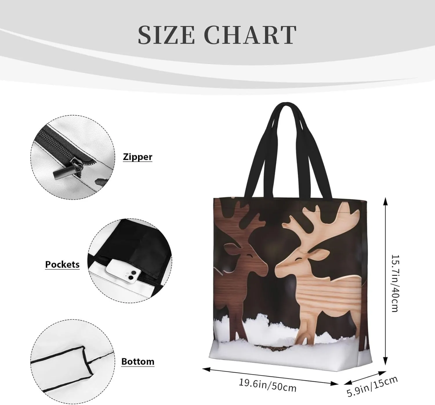 Tote Bag with Zipper Pockets,Large Capacity Shopping Bag, Handbags for Travel Grocery