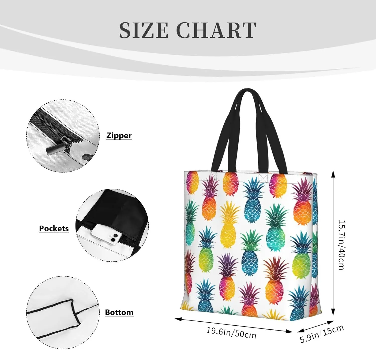 Tote Bag with Zipper Pockets,Large Capacity Shopping Bag, Handbags for Travel Grocery
