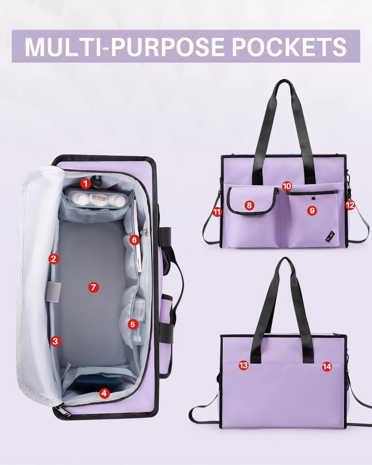 Tote bag, Work Tote Bags for Women with 15 Pockets, Tote Bag with Zipper for Nurse, Travel