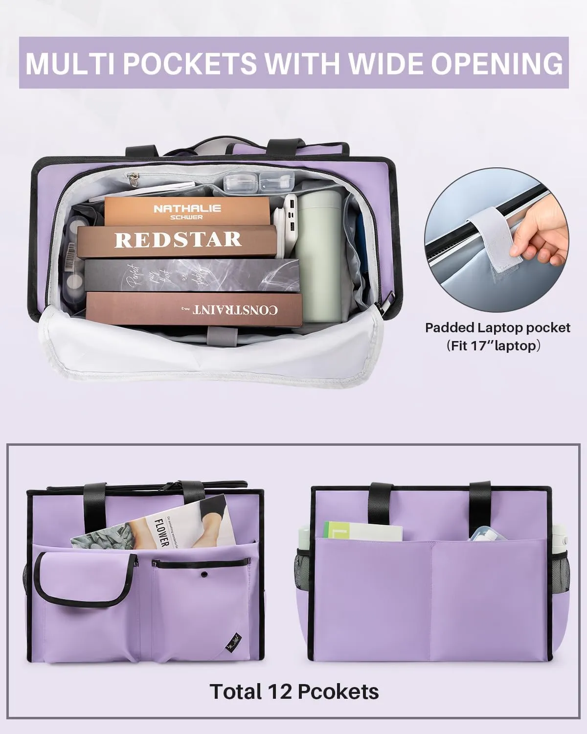 Tote bag, Work Tote Bags for Women with 15 Pockets, Tote Bag with Zipper for Nurse, Travel