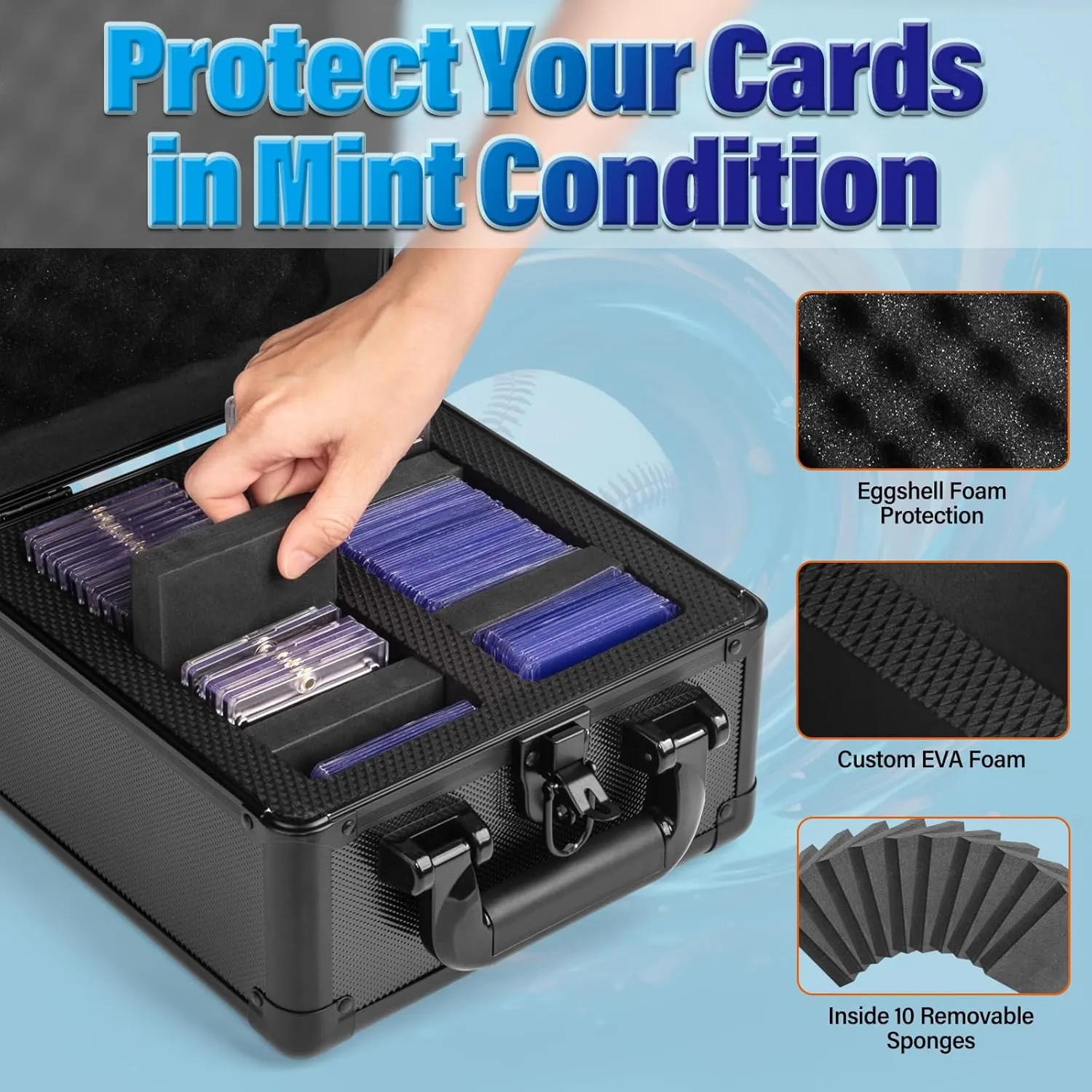 Trading Card Storage Box, Graded Card Case, Top Loader Storage Cases with Lock, Hard Card Boxes for Sports Cards hold up to 70 PSA, 250  Top Loaders