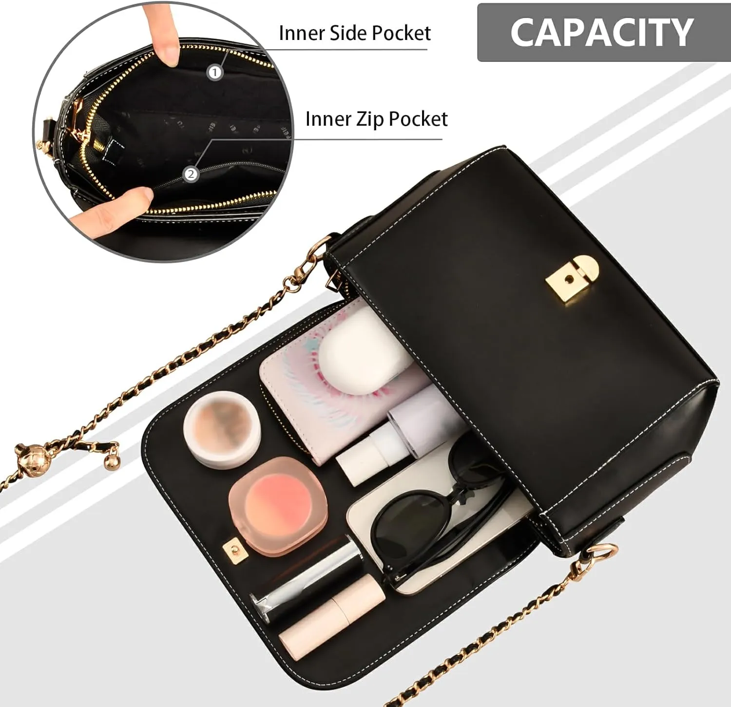 Traditional Oriental Rugbluewhite Crossbody Shoulder Bag with Chain, Women Leather Crossbody Bag, Leather Shoulder Bags