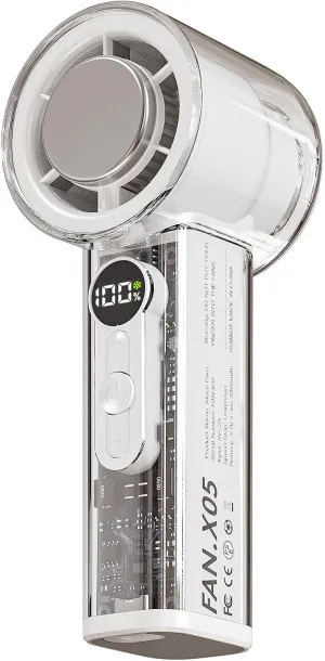 Transparent Portable Handheld Fan, 16000RPM Powerful Turbo Personal Cooling Fan, Digital Display,Rechargeable 3000mAh Battery Operated for Women Men Travel/Work/Home/Outdoor