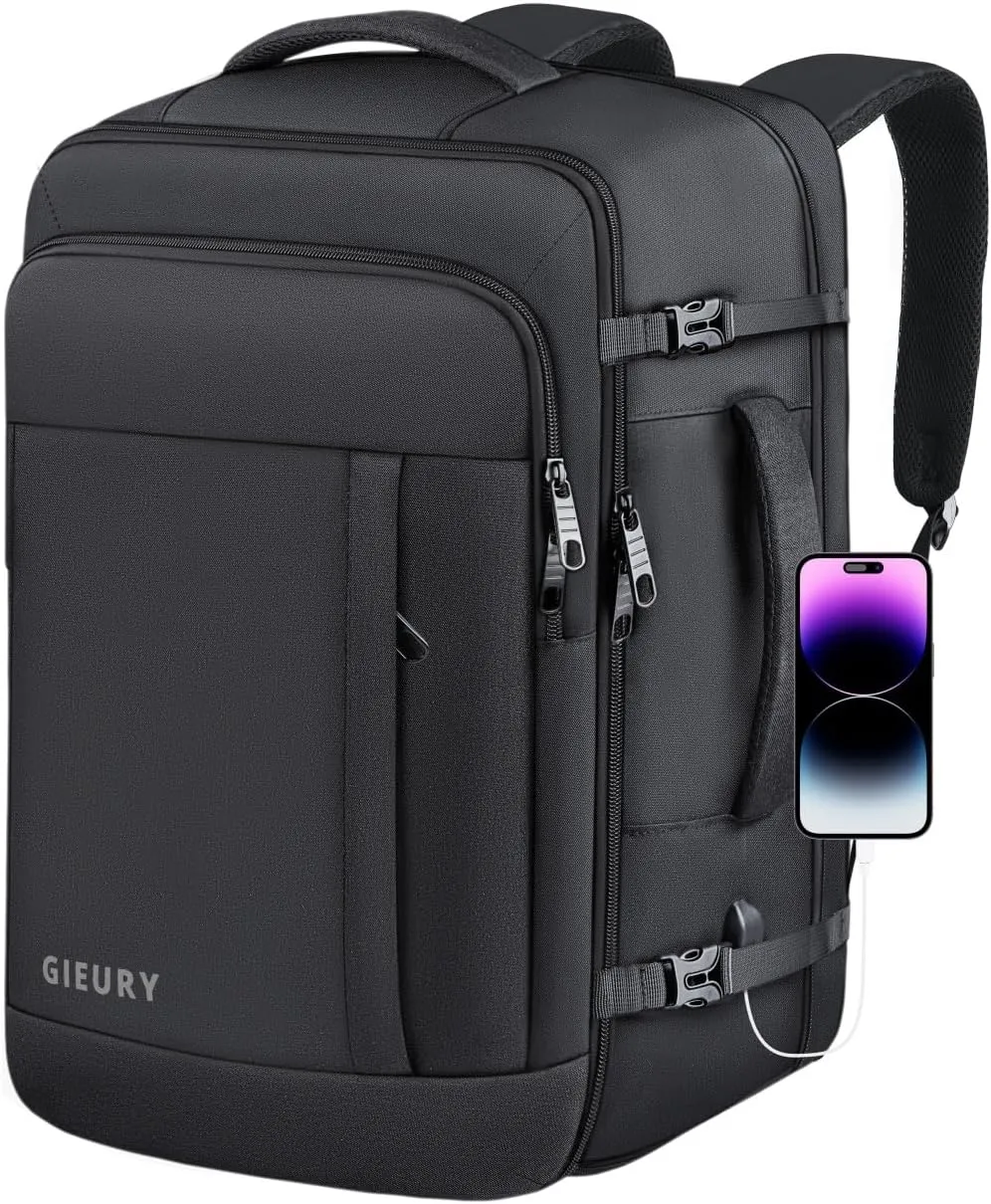 Travel Backpack, 30L Carry On Backpack, Flight Approved Personal Item Bag, Large Expandable Backpack for Men & Women, Luggage Suitcase with Shoe Compartment, 15.6 Inch Laptop, Black