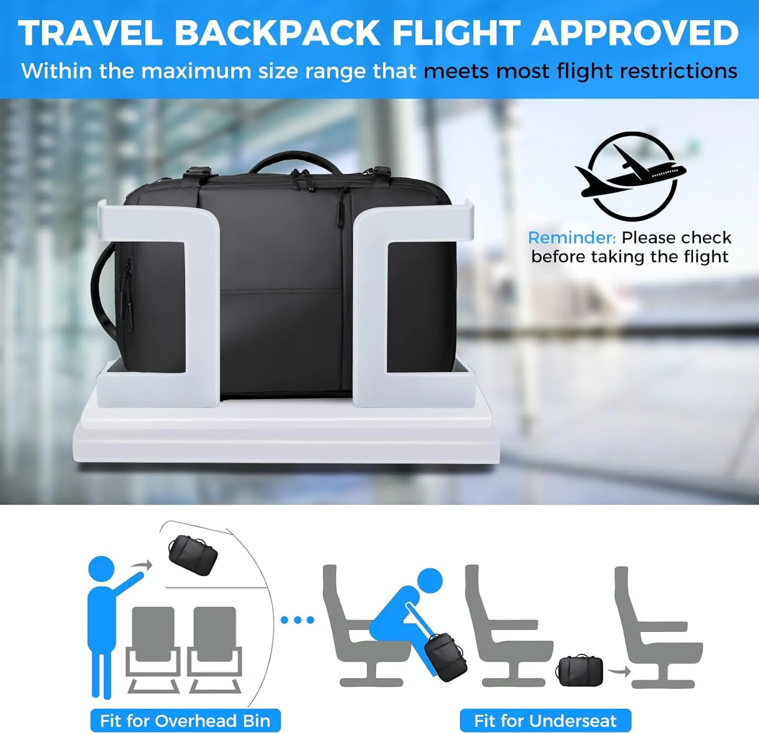 Travel Backpack for Men Women, Carry on Backpack, Waterproof Personal Item Travel Bag, 40L Business Work Weekender Bag Suitcase Luggage, TSA Laptop Backpack Flight Approved, Black(Expandable)
