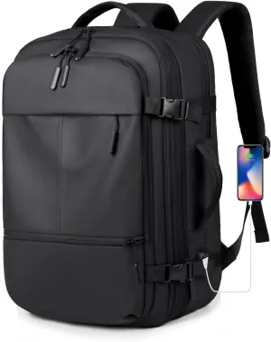 Travel Backpack for Men Women, Carry on Backpack, Waterproof Personal Item Travel Bag, 40L Business Work Weekender Bag Suitcase Luggage, TSA Laptop Backpack Flight Approved, Black(Expandable)