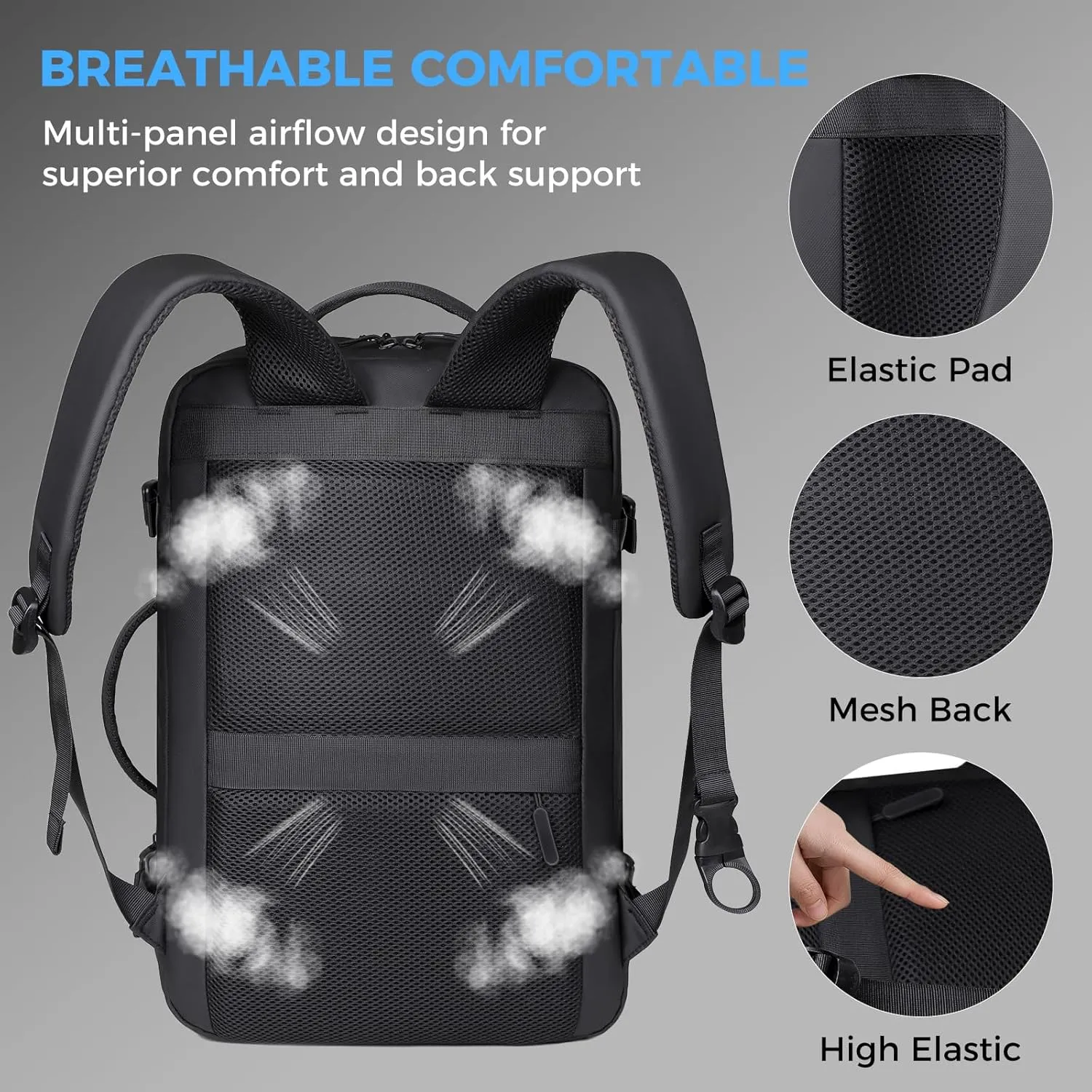 Travel Backpack for Men Women, Carry on Backpack, Waterproof Personal Item Travel Bag, 40L Business Work Weekender Bag Suitcase Luggage, TSA Laptop Backpack Flight Approved, Black(Expandable)