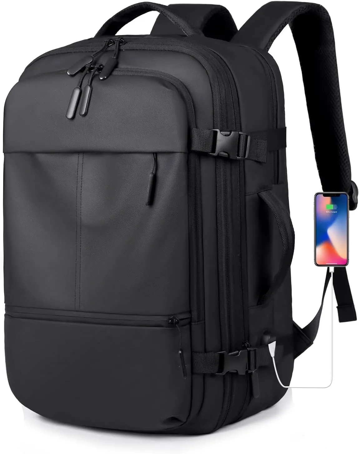 Travel Backpack for Men Women, Carry on Backpack, Waterproof Personal Item Travel Bag, 40L Business Work Weekender Bag Suitcase Luggage, TSA Laptop Backpack Flight Approved, Black(Expandable)