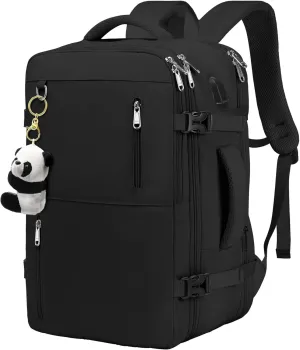 Travel Backpack for Women Men, Large Hand Luggage Backpack, Expandable Hand Luggage Bag, 17'' Laptop Backpack for Outdoor Hiking Business Trip, Black