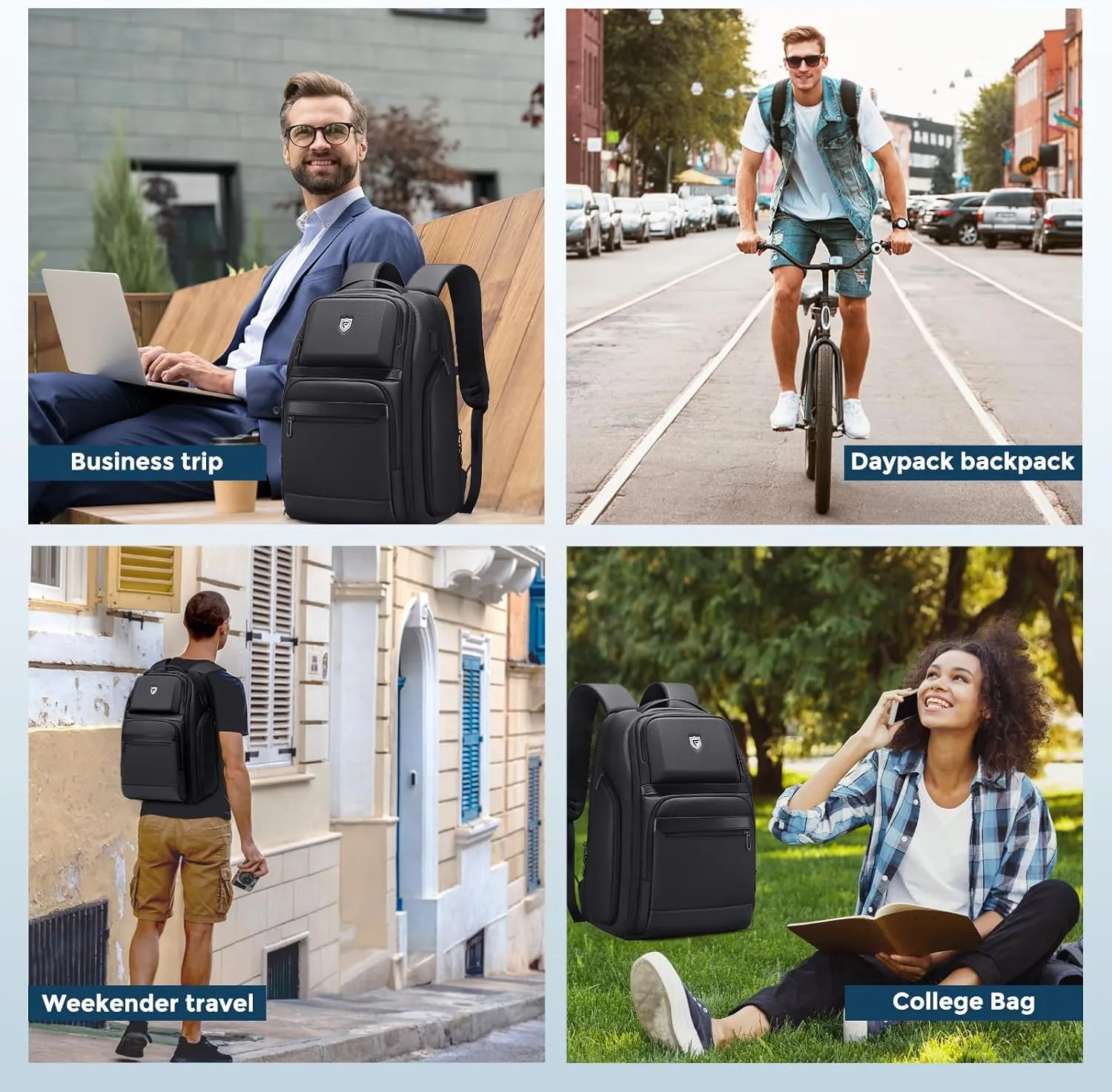 Travel Laptop Backpack for Men, Expandable Water Resistant 15.6 Inch Computer Backpack with USB Port, Mens Hardshell Laptop Bag for Business/Work/College, Black
