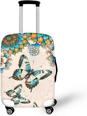 Travel Luggage Cover, Boho Butterfly Flower Print Suitcase Protector Travel Lables Elastic Stretchable Washable Baggage Covers Fits 22-24 Inch Luggage