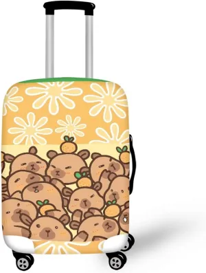 Travel Luggage Cover, Capybara Oranges Flower Print Washable Elasticity Baggage Covers Suitcase Cover Protector for Luggage 25-28 Inch (L)