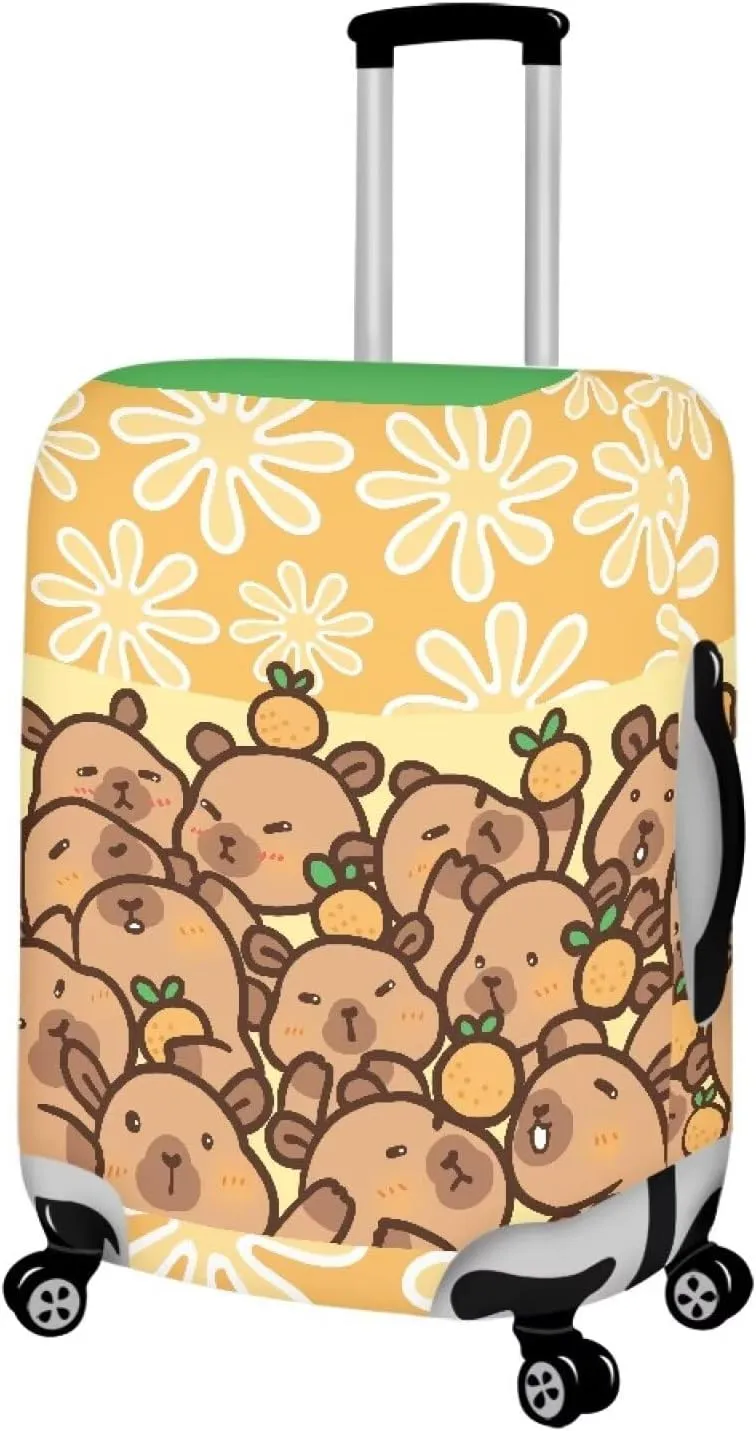 Travel Luggage Cover, Capybara Oranges Flower Print Washable Elasticity Baggage Covers Suitcase Cover Protector for Luggage 25-28 Inch (L)