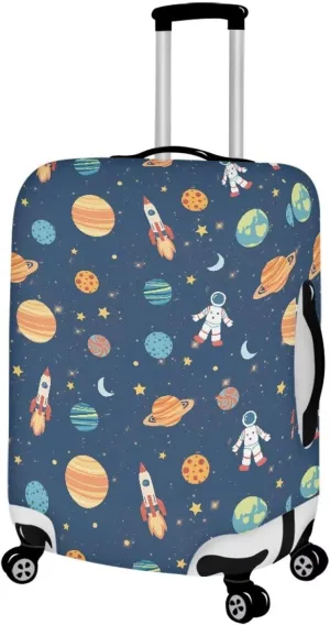 Travel Luggage Cover Protector Fits 18-32 Inch Luggage, Astronaut Rocket Planet Print Elastic Anti-Scratch Washable Suitcase Protector Cover M