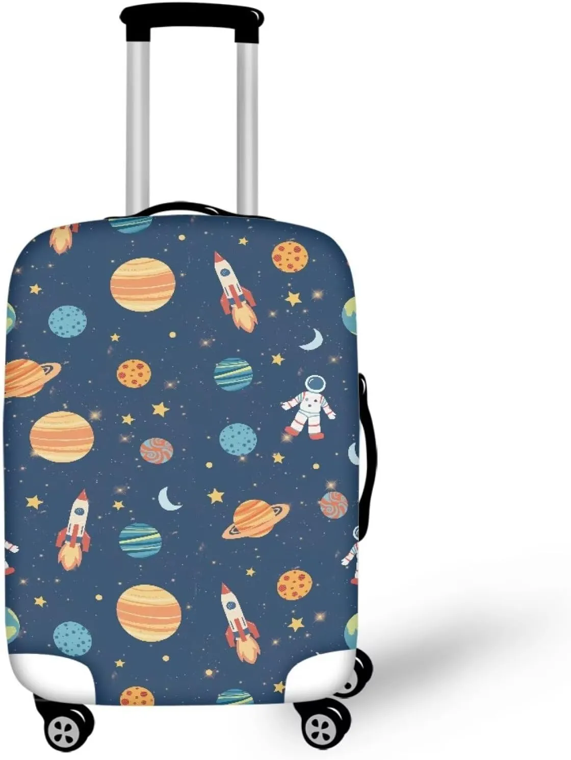 Travel Luggage Cover Protector Fits 18-32 Inch Luggage, Astronaut Rocket Planet Print Elastic Anti-Scratch Washable Suitcase Protector Cover M