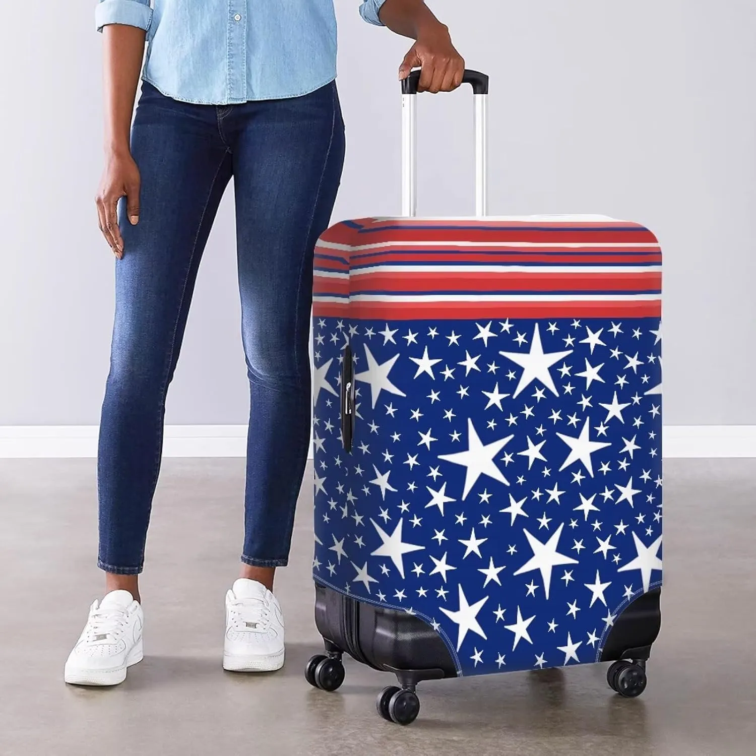 Travel Luggage Cover Suitcase Cover Protector Fits 29-32 Inch Luggage, Stars Stripe Red Blue High Elasticity Suitcase Cover for Luggage