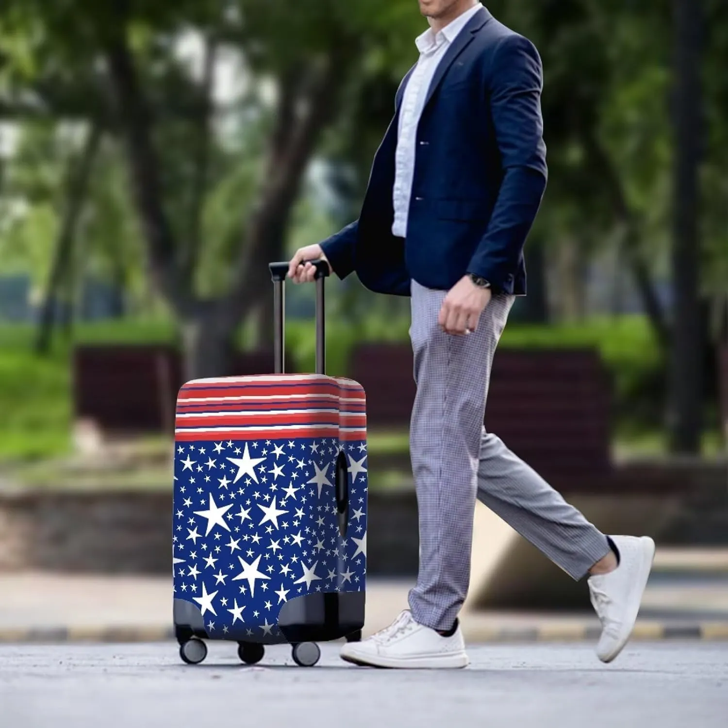 Travel Luggage Cover Suitcase Cover Protector Fits 29-32 Inch Luggage, Stars Stripe Red Blue High Elasticity Suitcase Cover for Luggage