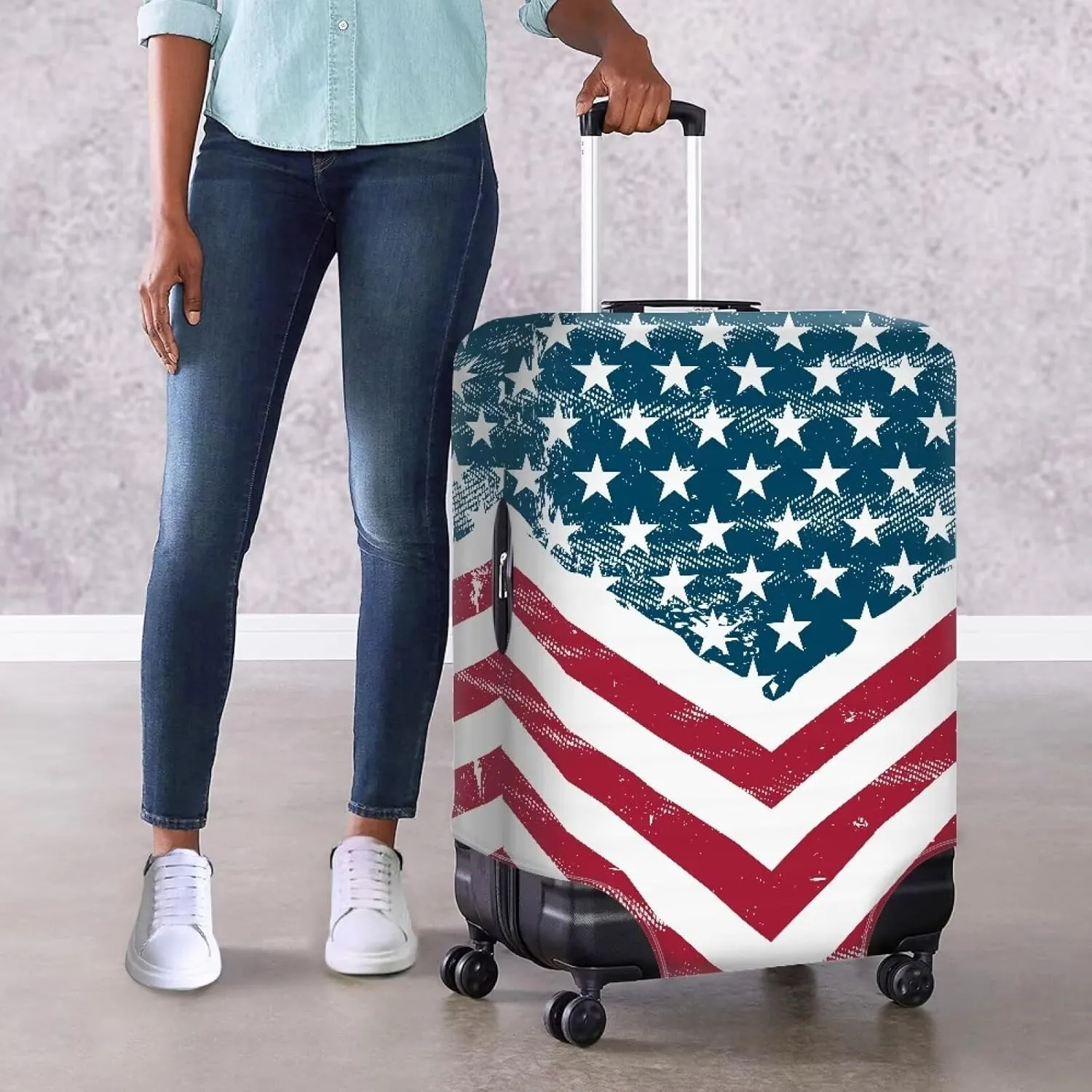Travel Luggage Cover Suitcase Protector American Flag Print Washable Elastic Anti-Scratch Suitcase Cover Protector Baggage Covers Fits 29-32 Inch Luggage