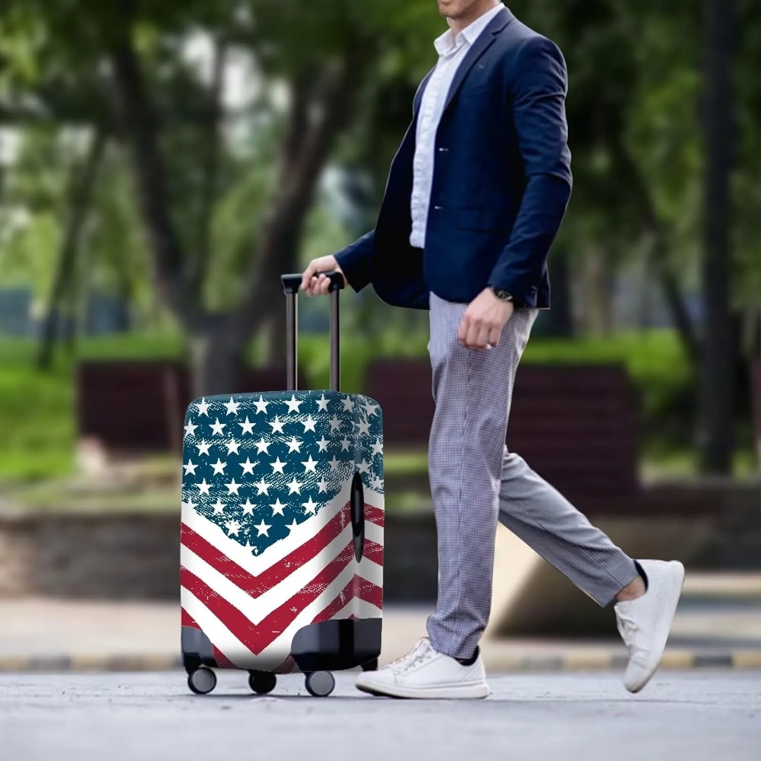 Travel Luggage Cover Suitcase Protector American Flag Print Washable Elastic Anti-Scratch Suitcase Cover Protector Baggage Covers Fits 29-32 Inch Luggage
