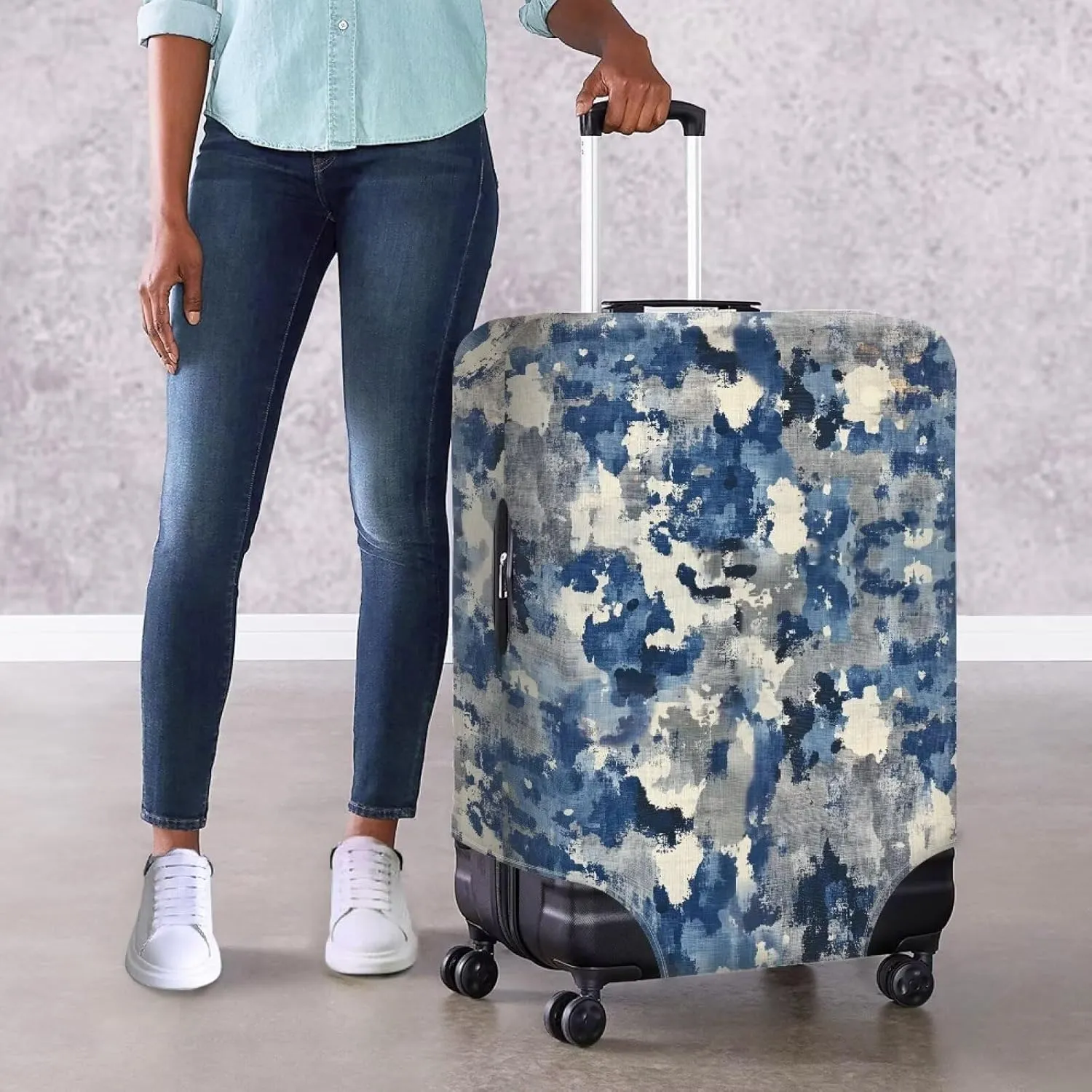 Travel Luggages Cover, Blue White Tie Dye Print Suitcase Covers for Luggage, Luggage Protector Suit Case Cover Fits 22-24 Inch, Not Included Luggage