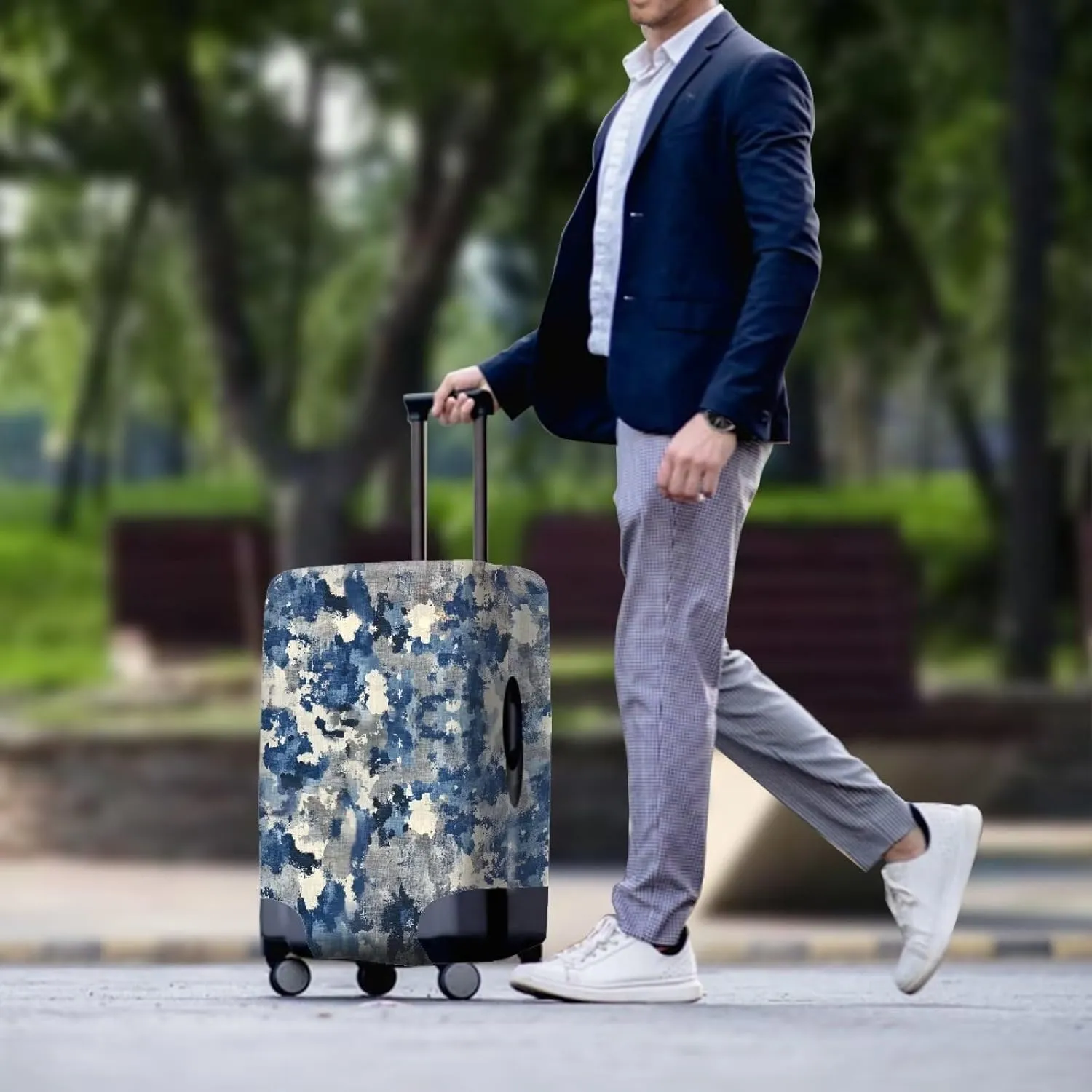 Travel Luggages Cover, Blue White Tie Dye Print Suitcase Covers for Luggage, Luggage Protector Suit Case Cover Fits 22-24 Inch, Not Included Luggage
