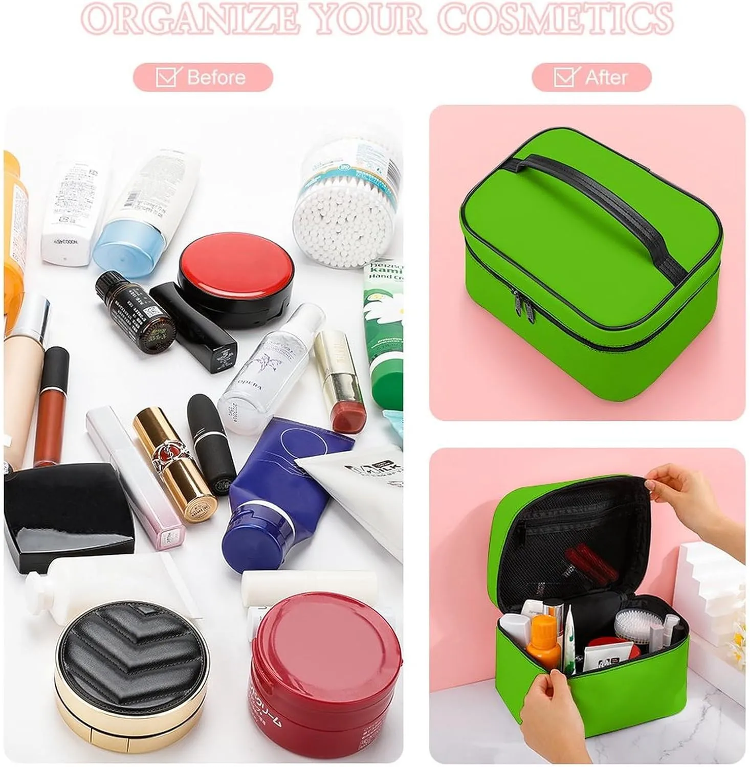 Travel Makeup Bag, Bright Green Cosmetic Bags for Women Large Capacity Waterproof Toiletry Bag Make up Organizer