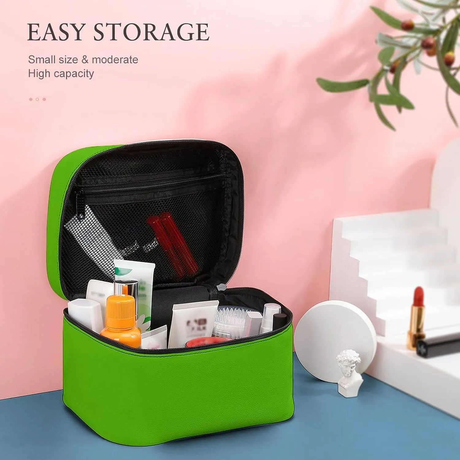 Travel Makeup Bag, Bright Green Cosmetic Bags for Women Large Capacity Waterproof Toiletry Bag Make up Organizer