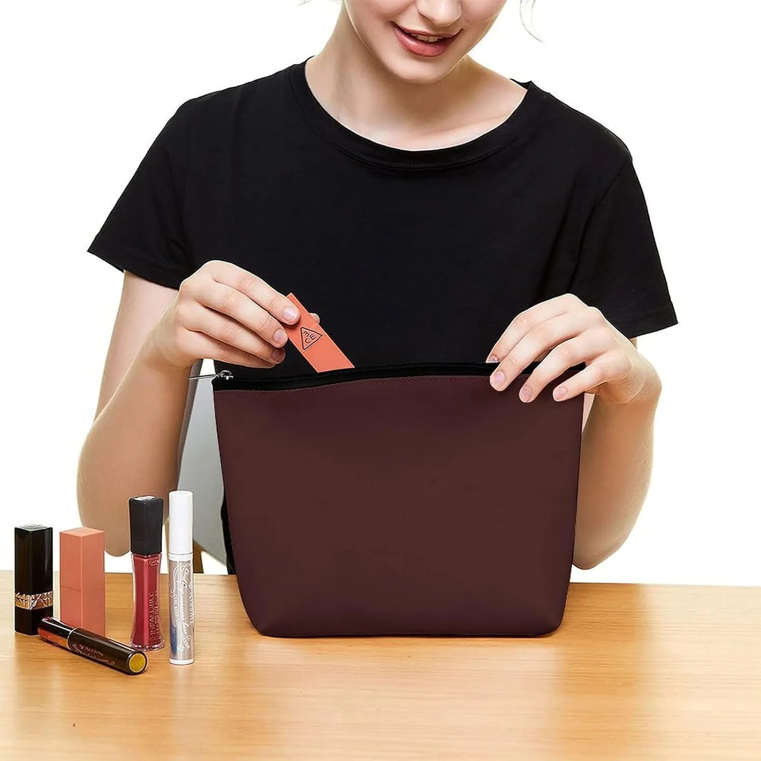 Travel Makeup Bag, Burgungy Red Solid Color Background Cosmetic Bags for Women Large Capacity Waterproof Toiletry Pouch Make up Organizer